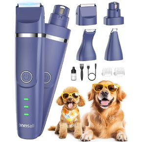 oneisall Paw Trimmer for Small Dogs Quiet, 4 in 1 Small Dog Grooming Kit, 2 Speed Dog Grooming Kit for Small Dogs, Cordless Small Dog Clippers, Quiet Dog Nail Grinder for Small Dogs(White)