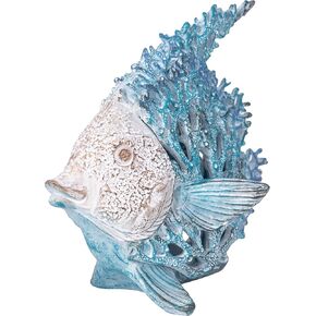 Ocean Decor Coral Reef Angelfish Sculpture Beach Home Decor Coastal Tabletop Collection 12 in x 11 in (Turquoise)