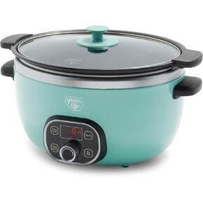 GreenLife 6 QT Ceramic Slow Cooker, PFAS-Free, Programmable, Removable Healthy Nonstick Pot, Large families, Sear on Stovetop, Keep Warm, Digital Timer, Dishwasher Safe Glass Lid & Crock,Butter Yellow