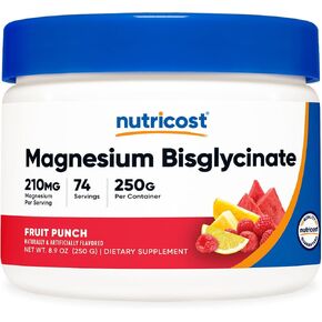 Nutricost Magnesium Bisglycinate Powder (Fruit Punch, 250 Grams) - Chelated Magnesium Supplement