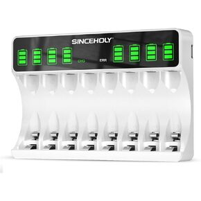 Ni-MH Rechargeable AA Batteries with Fast Charger, 8 Pack of 2800mAh High Capacity Double A Batteries with 8 Bay Independent Battery Charger