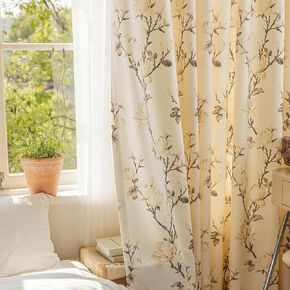 Red Floral Curtains Linen Textured for Bedroom Printed Green Vine Farmhouse 96 inches Long 2 Panels Light Filtering Window Drapes Grommet for Living Room