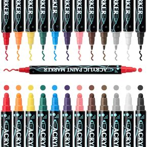 12 Colors Dual-Tip Acrylic Marker Paint Pens, Acrylic Paint Pens for Wood, Canvas, Stone, Rock Painting, Glass, Ceramic Surfaces, DIY Crafts Making Art Supplies Acrylic Paint Set