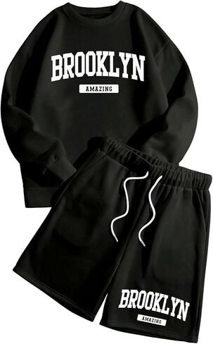 SweatyRocks Men's Two Piece Outfits Letter Print Long Sleeve Crewneck Sweatshirt and Shorts Set in Saudi Arabia