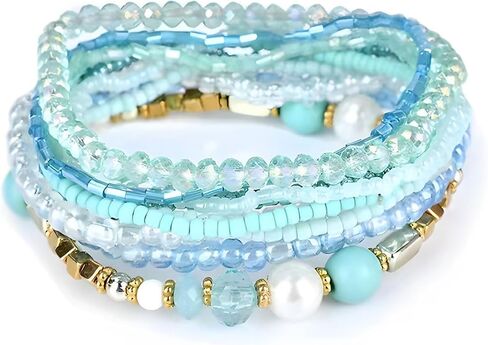 Beaded Bracelets for Women Stackable Bead Summer Rainbow Stack Boho Stetch Handmade Crystal Elastic Colorful Small Beaded Bulk Bracelets Womens Beaded Bracelet Jewelry Gift in Saudi Arabia
