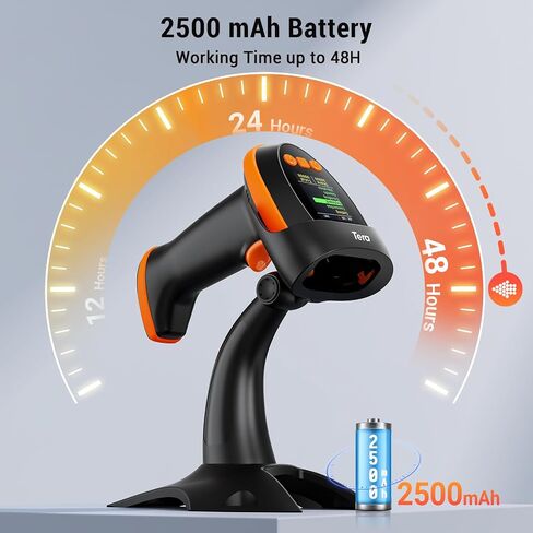 Tera Barcode Scanner Wireless 2D مع حامل: إصدار Pro، لوحة مفاتيح شاشة الإعداد الرقمي تعمل مع بلوتوث 2.4G لاسلكي USB سلكي، سرعة مسح ضوئي فائقة السرعة، قارئ الرمز الشريطي المحمول HW0009-Z in Saudi Arabia