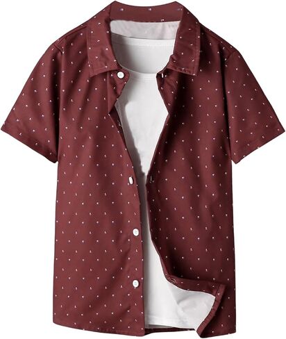 SweatyRocks Boy's Shirts Printed Button Down Collared Short Sleeve Casual Summer Tops in Saudi Arabia