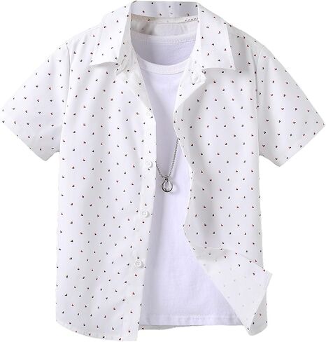 SweatyRocks Boy's Shirts Printed Button Down Collared Short Sleeve Casual Summer Tops in Saudi Arabia