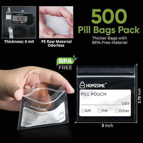 Pill Bags 6 mil - Pack of 400 - BPA Free 3x2.75 inches Reusable Pill Pouches for Medicine with Write on Label Clear Small ziplock Bags for Pills, Jewelry and Travel Pill Organizer in Saudi Arabia