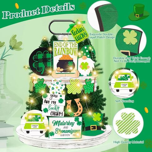 Thrilez 21 Pcs Easter Tiered Tray Decorations Set, Bunny Eggs Happy Easter Wood Signs Bead Garland Spring Decorations for Home, Farmhouse in Saudi Arabia