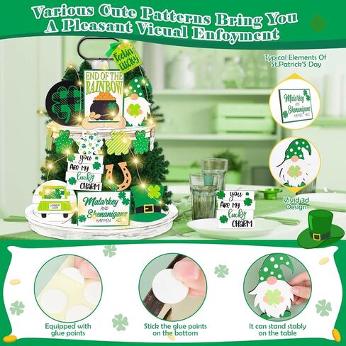 Thrilez 21 Pcs Easter Tiered Tray Decorations Set, Bunny Eggs Happy Easter Wood Signs Bead Garland Spring Decorations for Home, Farmhouse in Saudi Arabia