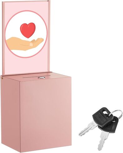 Metal Donation Box with Lock 6.7 x 5 x 8 Inch Safe Suggestion Box with Sign Holder Ballot Box with Slot and Lock Tip Jar Voting Box Collection Box Raffle Box for Voting Fundraising Collection in Saudi Arabia