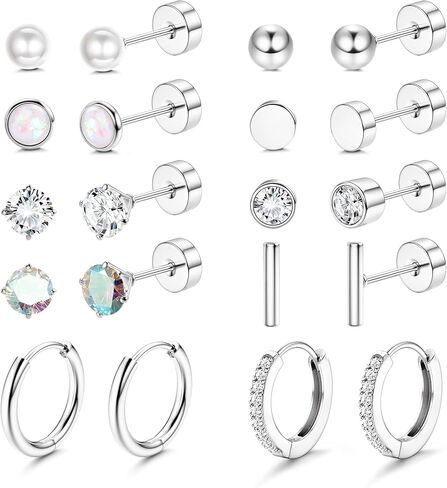 Jstyle Hypoallergenic Earrings for Sensitive Ears-20G Flat Back Earrings for Women Men-Small Surgical Steel Stud Earrings Huggie Hoop Cartilage Nap Earring Sets in Saudi Arabia
