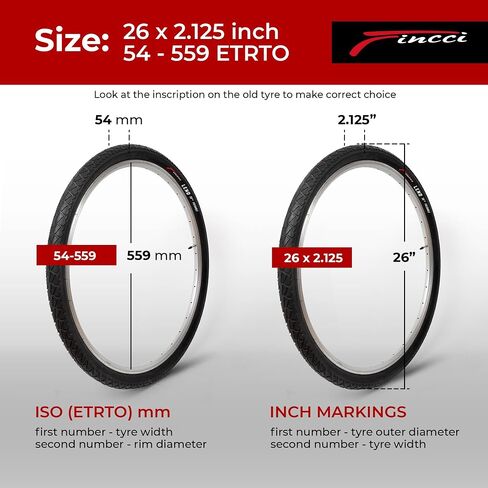 مجموعة Fincci زوج من إطارات الدراجة القابلة للطي مقاس 26 × 2.125 بوصة، إطار 54-559 مع أنابيب داخلية لصمام بريستا للدراجات الجبلية MTB مع إطار 26 × 2.125 (عبوة من قطعتين) in Kuwait