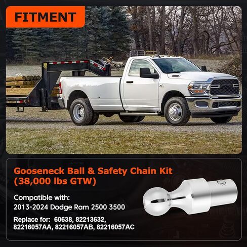 طقم كرة ربط Gooseneck من Puck متوافق مع 2013-2024 Dodge Ram 2500 3500، كرة 2-5/16 بوصة ومراسي سلسلة أمان 2X بديلة لـ 60618، GNXA2062 (بحد أقصى 30000 رطل. GTW) in Kuwait