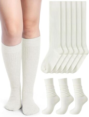 Shihanee 3 Pairs Women Cashmere Cotton Knee High Socks Ribbed Knit Slouchy Socks Soft Warm Boot Socks for Women Girls in Saudi Arabia