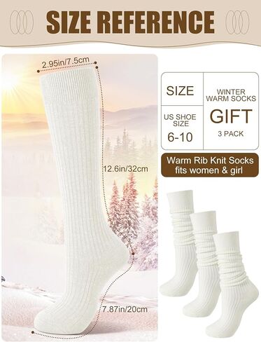 Shihanee 3 Pairs Women Cashmere Cotton Knee High Socks Ribbed Knit Slouchy Socks Soft Warm Boot Socks for Women Girls in Saudi Arabia