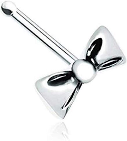 Amelia Fashion Gold/Steel Cutesy Bow Nose Stud Ring 316L Surgical Steel (Choose Color) in Saudi Arabia