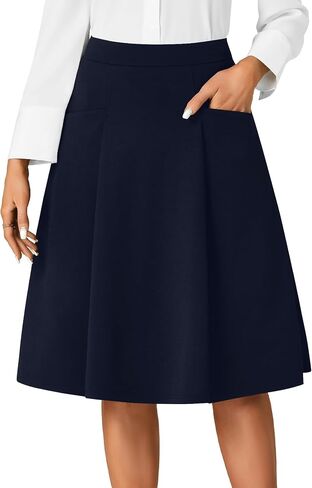 Rooscier Women's High Waist Pleated Flared A Line Elegant Midi Skirt with Pockets in Saudi Arabia