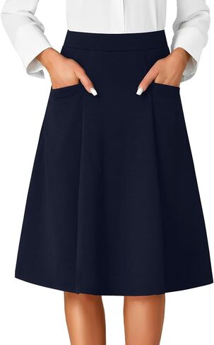 Rooscier Women's High Waist Pleated Flared A Line Elegant Midi Skirt with Pockets in Saudi Arabia