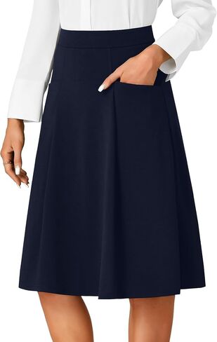 Rooscier Women's High Waist Pleated Flared A Line Elegant Midi Skirt with Pockets in Saudi Arabia