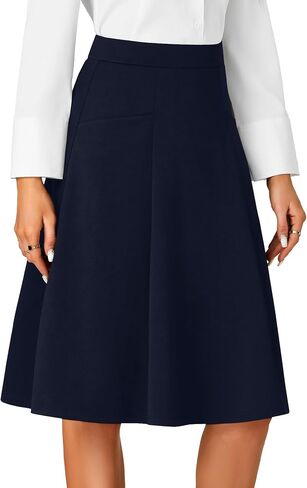 Rooscier Women's High Waist Pleated Flared A Line Elegant Midi Skirt with Pockets in Saudi Arabia