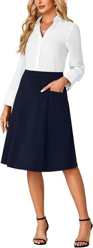 Rooscier Women's High Waist Pleated Flared A Line Elegant Midi Skirt with Pockets in Saudi Arabia