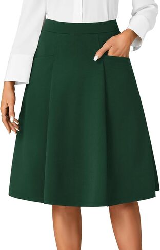 Rooscier Women's High Waist Pleated Flared A Line Elegant Midi Skirt with Pockets in Saudi Arabia