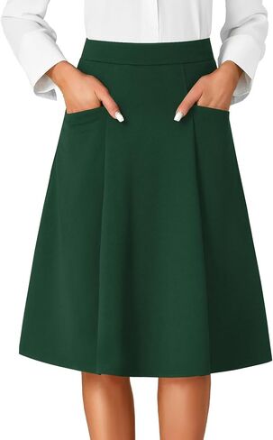 Rooscier Women's High Waist Pleated Flared A Line Elegant Midi Skirt with Pockets in Saudi Arabia