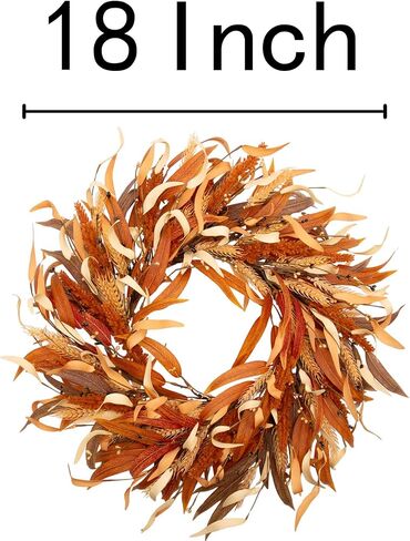 VGIA 18 Inch Fall Wreath Autumn Wreath for Front Door Fall Decorations with Fall Leaves Autumn Harvest Wreath with Berries for Wall and Window Home Decor in Saudi Arabia