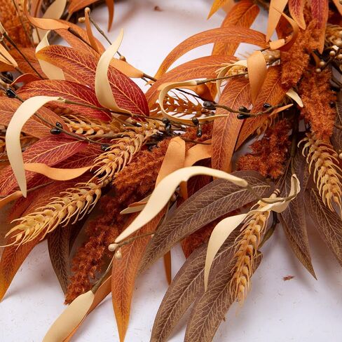VGIA 18 Inch Fall Wreath Autumn Wreath for Front Door Fall Decorations with Fall Leaves Autumn Harvest Wreath with Berries for Wall and Window Home Decor in Saudi Arabia