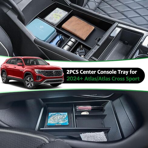 TOPINSTALL 24 منظم وحدة تحكم جديد متوافق مع ملحقات رياضية VW Atlas/Atlas Cross لعام 2024، وصينية وحدة تخزين صندوق مسند الذراع مع ملحقات داخلية لحامل العملات المعدنية in Kuwait