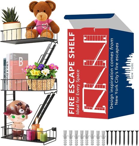 Fire Escape Shelf Fire Escape Wall Shelf Wall Mounted Floating Shelf Black Metal Shelf 4 Tier in Saudi Arabia