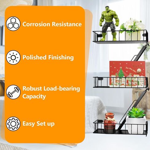 Fire Escape Shelf Fire Escape Wall Shelf Wall Mounted Floating Shelf Black Metal Shelf 4 Tier in Saudi Arabia