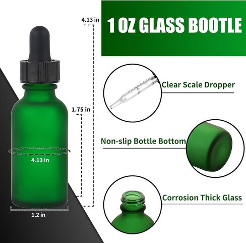 24 Pcs, 2oz Glass Dropper Bottle, Leakproof Tincture Bottles with Dropper, Green Reusable Eye Dropper Bottle, for All Kinds of Liquids (Green, 2oz-24pcs) in Saudi Arabia