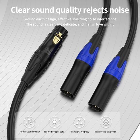 كابل XLR Splitter Y 2 أنثى إلى 1 ذكر، كابل فصل ميكروفون XLR متوازن من اليسار واليمين مزدوج أنثى إلى ذكر واحد، للخلاط/مكبر الصوت/الميكروفون، 3.3FT-2Pack in Kuwait