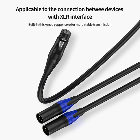 كابل XLR Splitter Y 2 أنثى إلى 1 ذكر، كابل فصل ميكروفون XLR متوازن من اليسار واليمين مزدوج أنثى إلى ذكر واحد، للخلاط/مكبر الصوت/الميكروفون، 3.3FT-2Pack in Kuwait