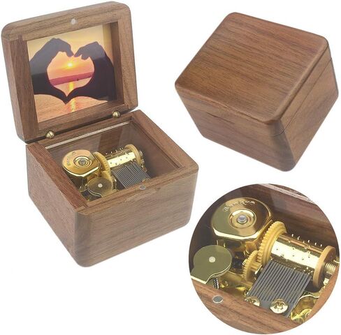 Natural Wooden Music Box with Customizable Photos Wind Up Musical Box Gifts for Christmas,Birthday and Valentine's Day(Simple Wine Red, Tone:When You Wish Upon a Star) in Saudi Arabia