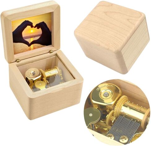 Natural Wooden Music Box with Customizable Photos Wind Up Musical Box Gifts for Christmas,Birthday and Valentine's Day(Simple Wine Red, Tone:When You Wish Upon a Star) in Saudi Arabia
