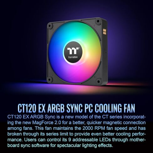 Thermaltake CT120 EX ARGB Sync PC Cooling Fan White (3-Fan Pack), Magnetic Connection, 5V Motherboard Sync, 16.8 Million Colors 9 Addressable LEDs, 120 mm Case/Radiator Fan, CL-F190-PL12SW-A in Saudi Arabia