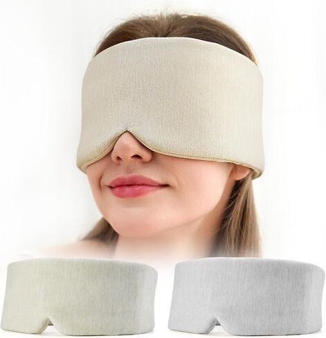 2 Pack Cooling Eye Mask for Sleeping, Innovative Cooling Fabric Sleep Mask, Adjustable Large Size Eye Cover, No Gel, No Eye Cups, Cool Sleeping Masks for Insomnia (Black Grey & Khaki) in Saudi Arabia