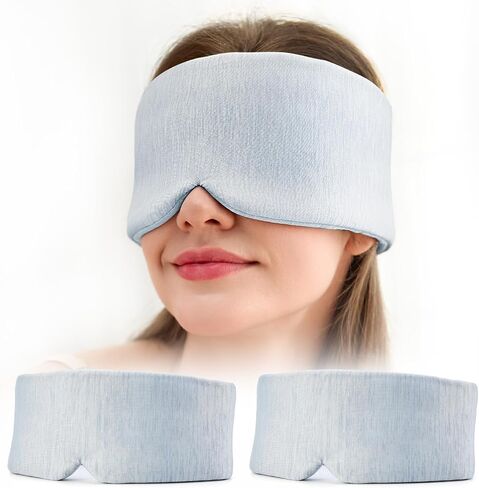 2 Pack Cooling Eye Mask for Sleeping, Innovative Cooling Fabric Sleep Mask, Adjustable Large Size Eye Cover, No Gel, No Eye Cups, Cool Sleeping Masks for Insomnia (Black Grey & Khaki) in Saudi Arabia