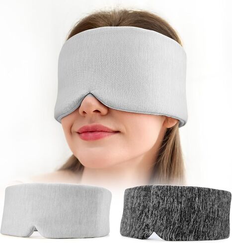 2 Pack Cooling Eye Mask for Sleeping, Innovative Cooling Fabric Sleep Mask, Adjustable Large Size Eye Cover, No Gel, No Eye Cups, Cool Sleeping Masks for Insomnia (Black Grey & Khaki) in Saudi Arabia