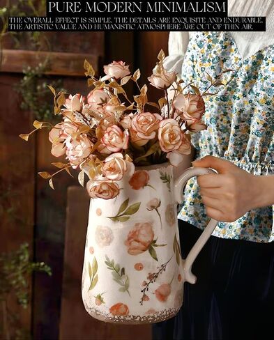 Ceramic Rustic Farmhouse Pitcher - Vase, Distressed Decorative Large Vase for Home Decor, Kitchen, Bedroom Office Living Room, Bathroom Coffee Table Centerpiece Decoration, Mantle & Shelf Decor in Kuwait