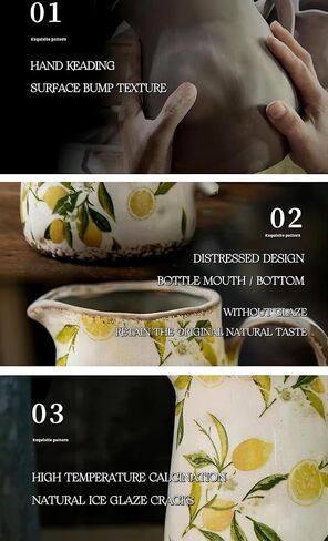 Ceramic Rustic Farmhouse Pitcher - Vase, Distressed Decorative Large Vase for Home Decor, Kitchen, Bedroom Office Living Room, Bathroom Coffee Table Centerpiece Decoration, Mantle & Shelf Decor in Kuwait