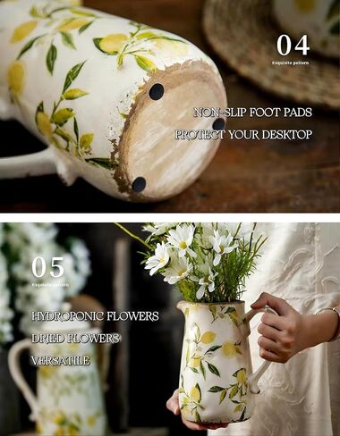 Ceramic Rustic Farmhouse Pitcher - Vase, Distressed Decorative Large Vase for Home Decor, Kitchen, Bedroom Office Living Room, Bathroom Coffee Table Centerpiece Decoration, Mantle & Shelf Decor in Kuwait