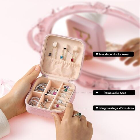 Parima Trendy Travel Jewelry Case - Lightweight and Compact Jewelry Organizer Box, Jewelry Box for Necklace, Earrings, Rings, Can Be Placed in Cosmetic Bag Tote Bag - Initial C, White on Pink in Saudi Arabia