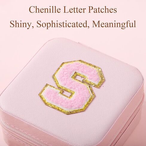 Parima Trendy Travel Jewelry Case - Lightweight and Compact Jewelry Organizer Box, Jewelry Box for Necklace, Earrings, Rings, Can Be Placed in Cosmetic Bag Tote Bag - Initial C, White on Pink in Saudi Arabia