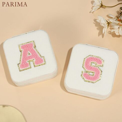 Parima Trendy Travel Jewelry Case - Lightweight and Compact Jewelry Organizer Box, Jewelry Box for Necklace, Earrings, Rings, Can Be Placed in Cosmetic Bag Tote Bag - Initial C, White on Pink in Saudi Arabia