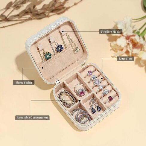Parima Trendy Travel Jewelry Case - Lightweight and Compact Jewelry Organizer Box, Jewelry Box for Necklace, Earrings, Rings, Can Be Placed in Cosmetic Bag Tote Bag - Initial C, White on Pink in Saudi Arabia